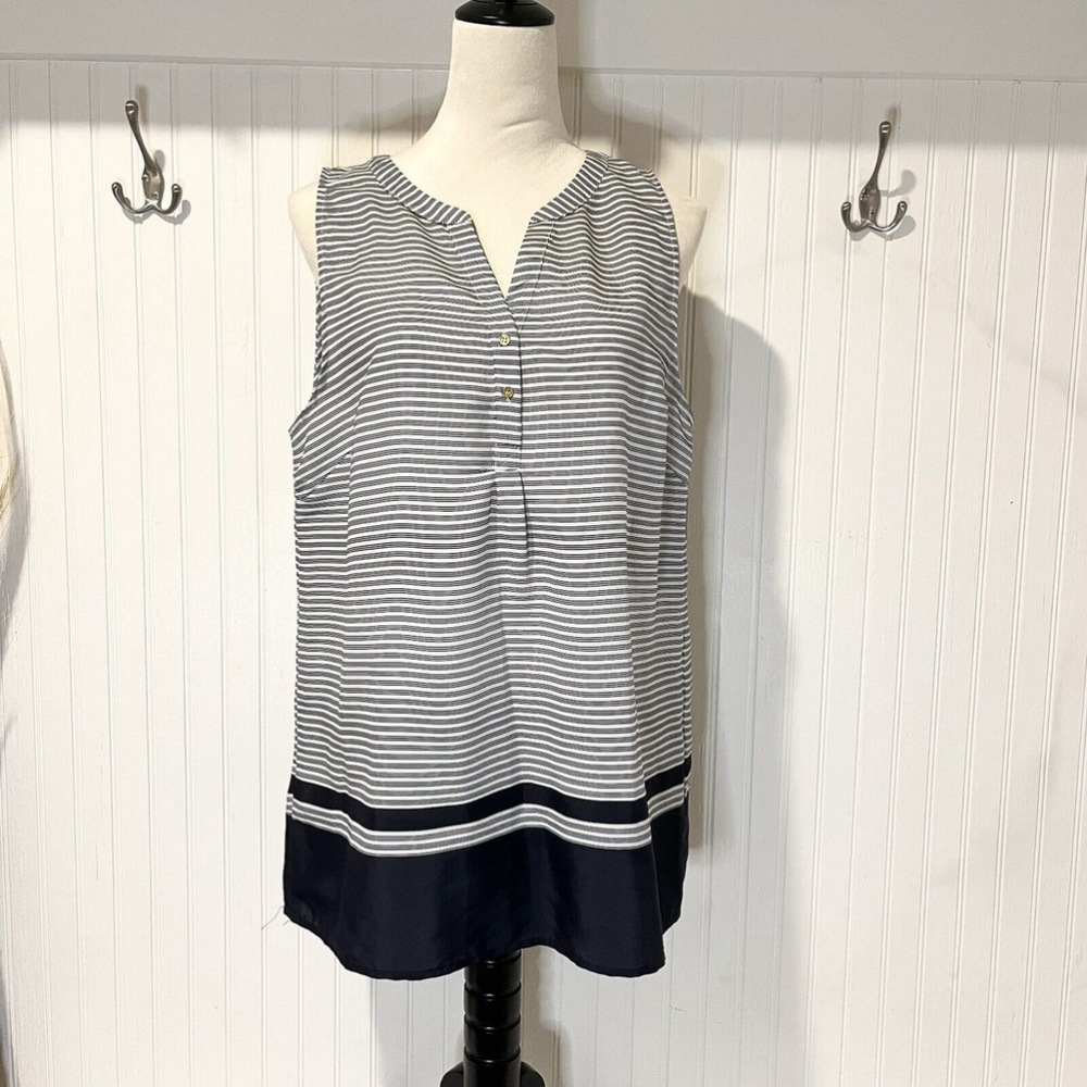 Cynthia Rowley Sleeveless Blouse- Blue White Striped- Lightweight Nautical SZ L